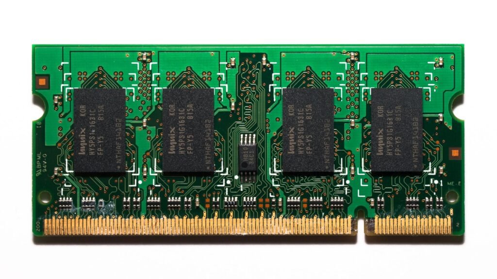 Close-up of a computer memory module, the component driving phone prices up