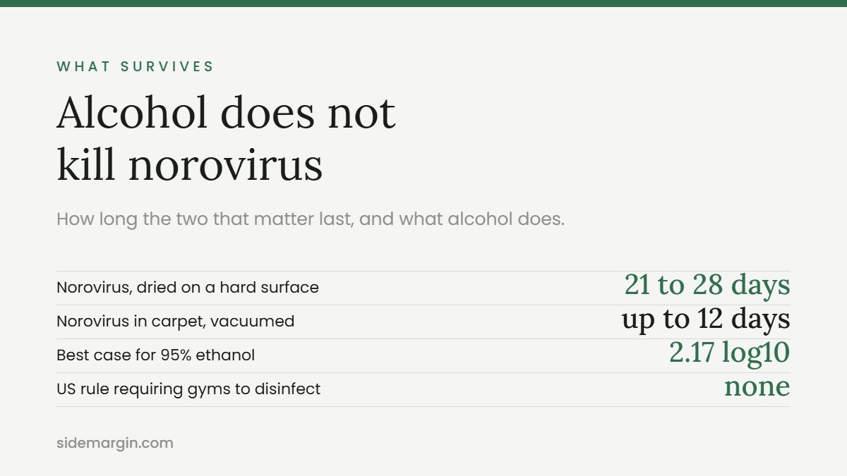 Gym equipment hygiene: norovirus survival times and the limits of alcohol wipes